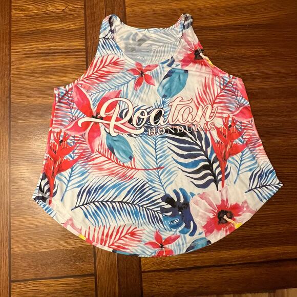 Roatan Honduras Tropical Print Palm Tree Tank Size Medium - Picture 6 of 10